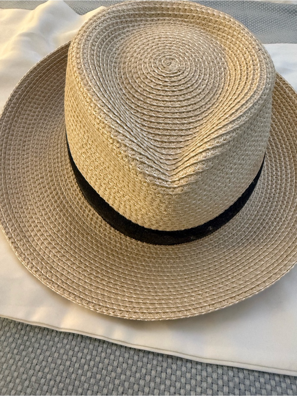Eric Javits Natural Straw Fedora with Black Band